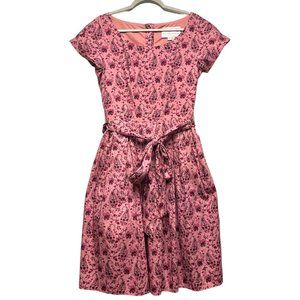 Gal Meets Glam Dress Pink Floral Fit and Flare Button Back Tie Belt Lined Size 8